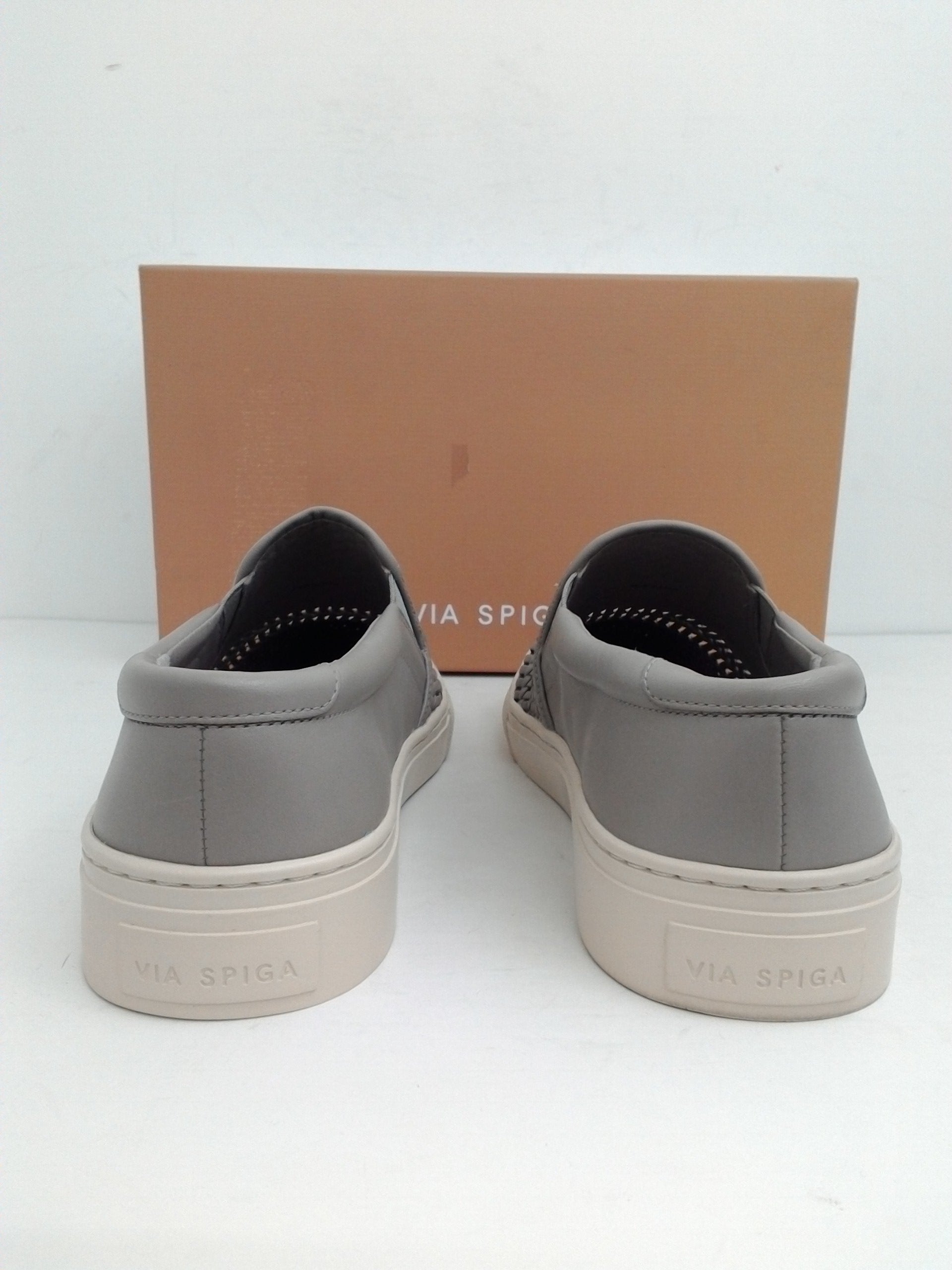 Via Spiga Women's Sara Oat Leather SlipOn Grey Sneakers Size 8 M