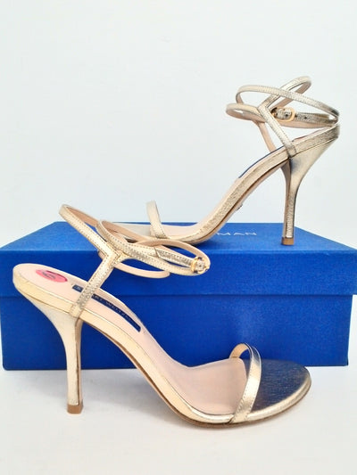MARC FISHER Women's Braelin Gold Heels Size 9.5 Braided Foot & Ankle Strap  | eBay